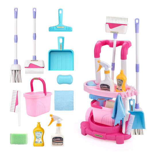 Kids Cleaning Handcart Simulated Life Toys Pretend Play Hygiene House Peaceful Pleasures Health and Wellness C Pink with box