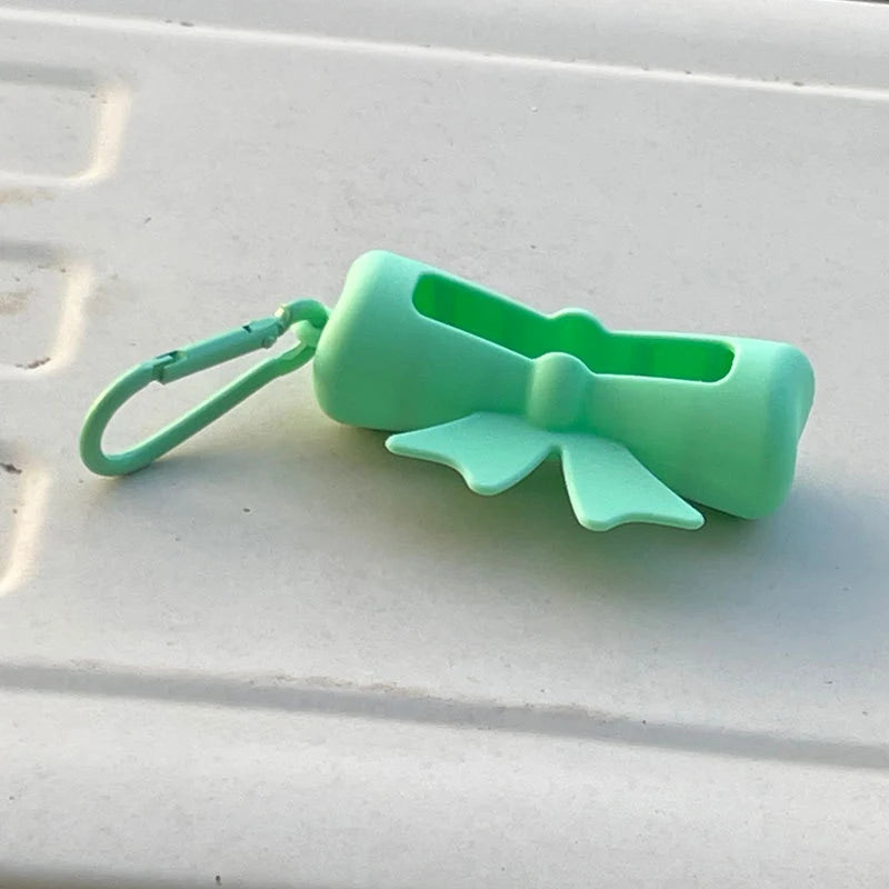 Bow Candy Peanut Shape Silicone Lipstick Cover Keychains Portable Solid Color Lipstick Storage Bag Light Weight Lip Balm Holder Peaceful Pleasures Health and Wellness A Green