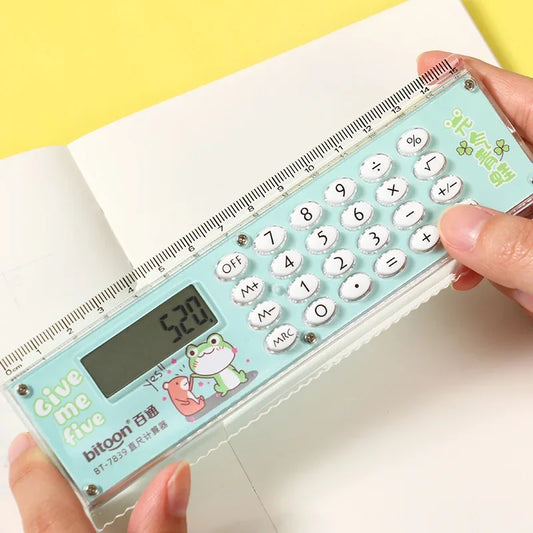 Ruler Calculator Mini Cartoon Cute Gift with A Calculator Ruler Personalized and Creative Multifunction Office School Supplies Peaceful Pleasures Health and Wellness