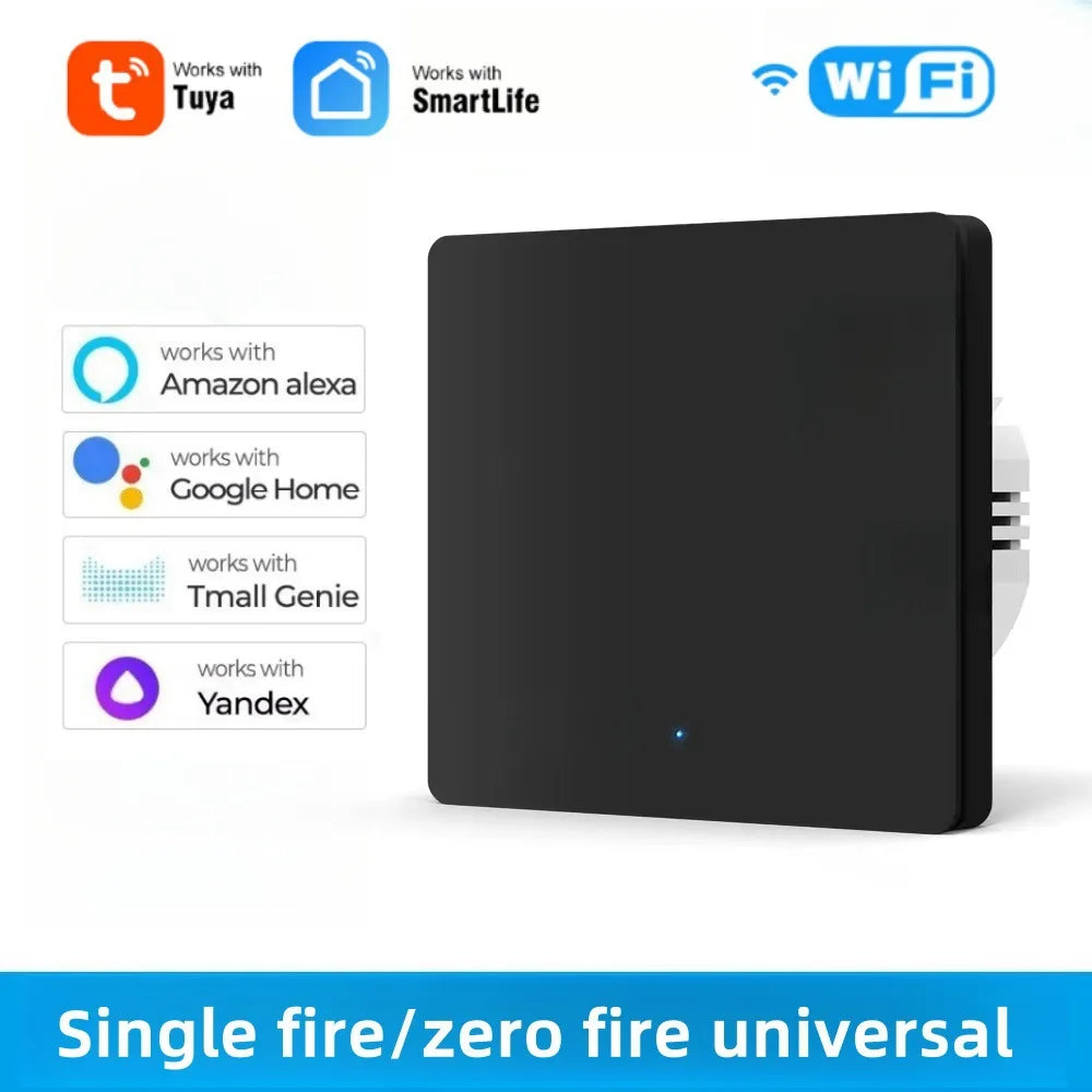 Tuya WiFi Smart Wall Light Switch Push Button No/With Neutral Wire Timing SmartLife Remote Control Panel Works With Alexa Google Peaceful Pleasures Health and Wellness 1 gang Black