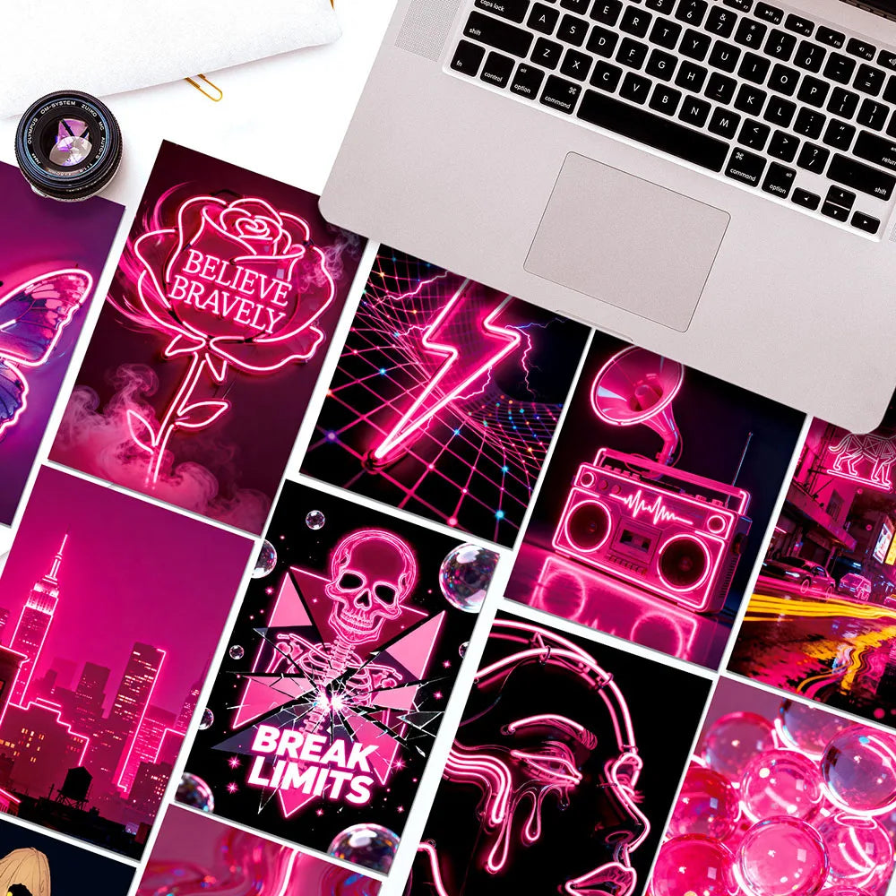 10 Sheets Pink Neon Creative Personalized Romantic Wall Cards