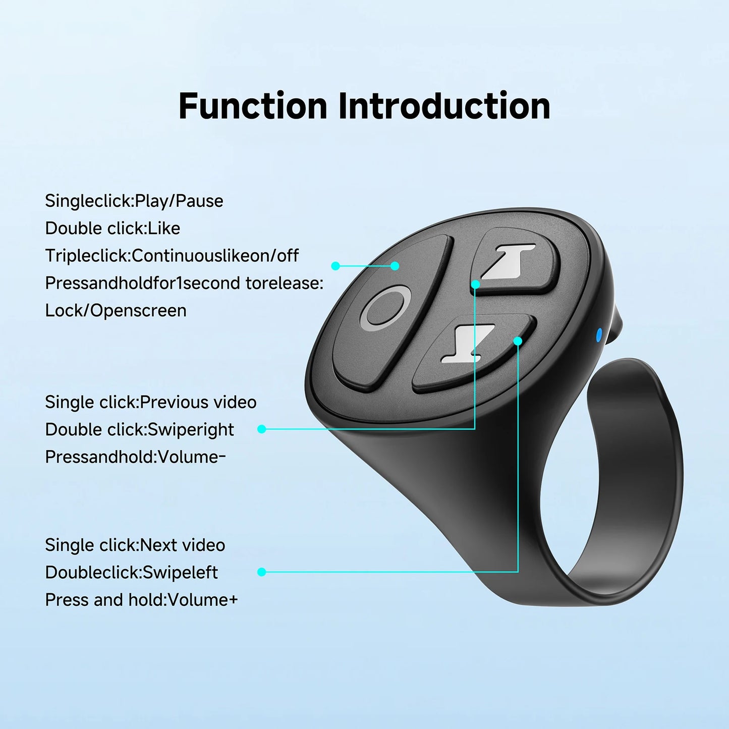 Bluetooth Scrolling Ring Remote for TikTok, Kindle & Camera