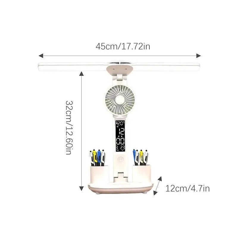 LED Desk Lamp with Fan, Pen Holder & 3 Light Modes – USB