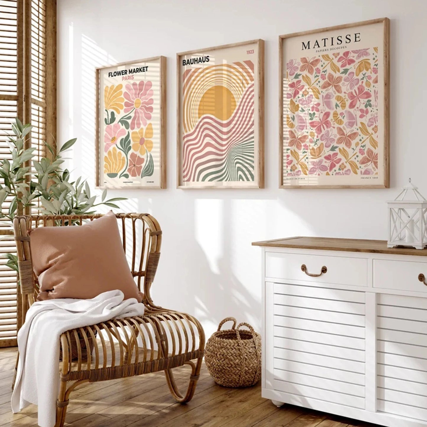 3-Piece Bauhaus Abstract Flower Canvas Wall Art Print Set
