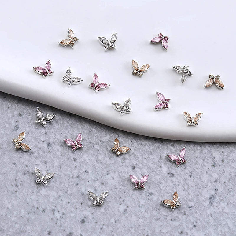 10PCS 3D Mini Crystal Butterfly Nail Art Charms Jewelry Parts Accessories Luxury Alloy Nails Decoration Rhinestones Supplies Peaceful Pleasures Health and Wellness