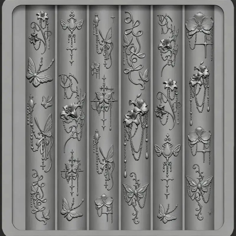 Vintage Nail Art Silicone Mold Gothic Bow Butterfly Heart Flower Pattern Nail Charms Making Molds DIY 3D Embossed Nail Decor Peaceful Pleasures Health and Wellness