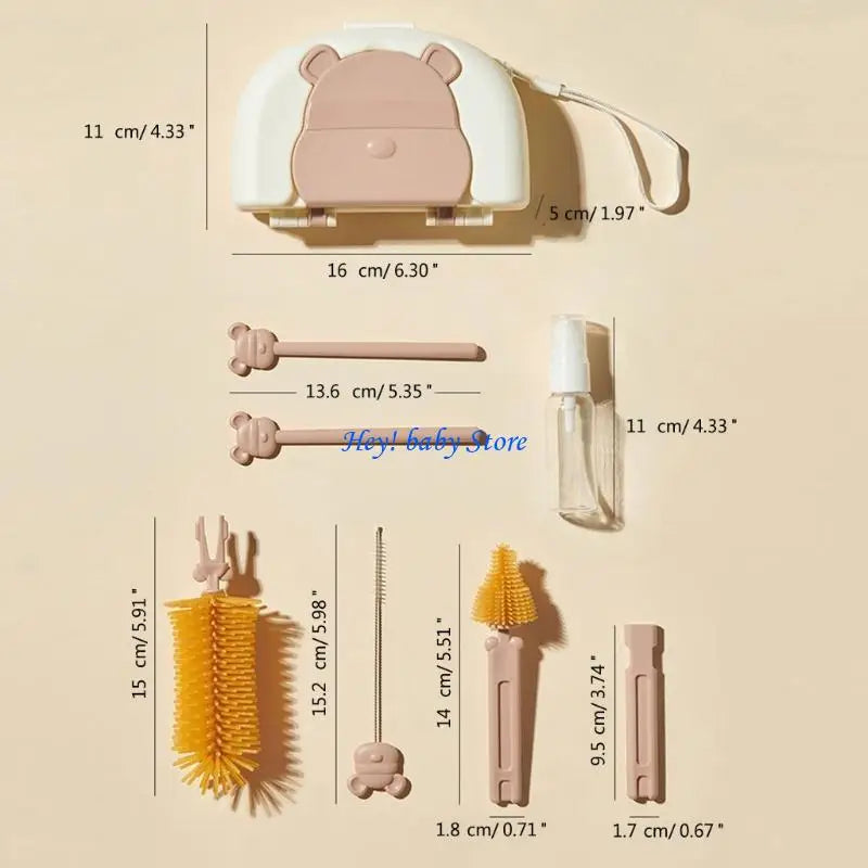 Baby Bottle Brush Set | Silicone Travel Kit & Drying Rack