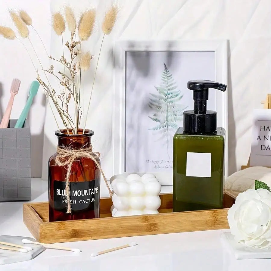 Bamboo Serving Tray & Bathroom Vanity Organizer – Decorative Counter Tray Set