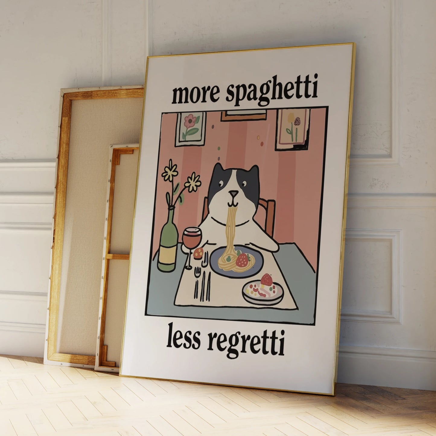 More Spaghetti Less Regretti Funny Kitchen Canvas Wall Art