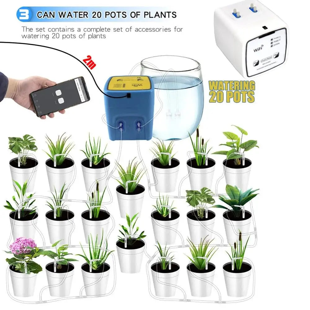 WIFI Irrigation System Remote APP Controller for Garden Terrace Intelligent Watering Device Double Pump Timed Automatic Drip Peaceful Pleasures Health and Wellness