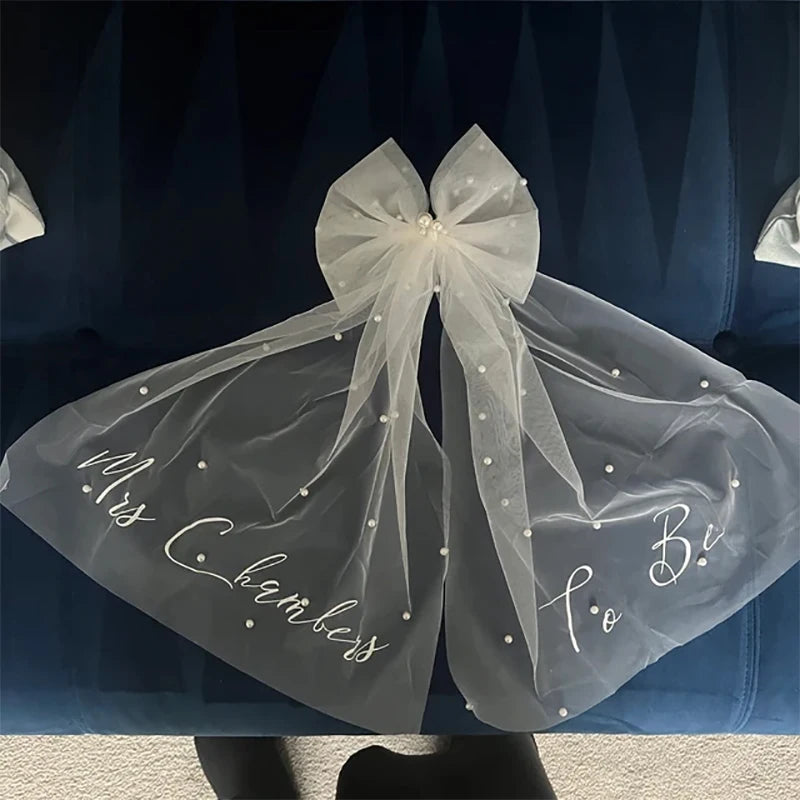 Personalised Pearl Bow Bridal Veil – Bachelorette & Hen Party Gift
