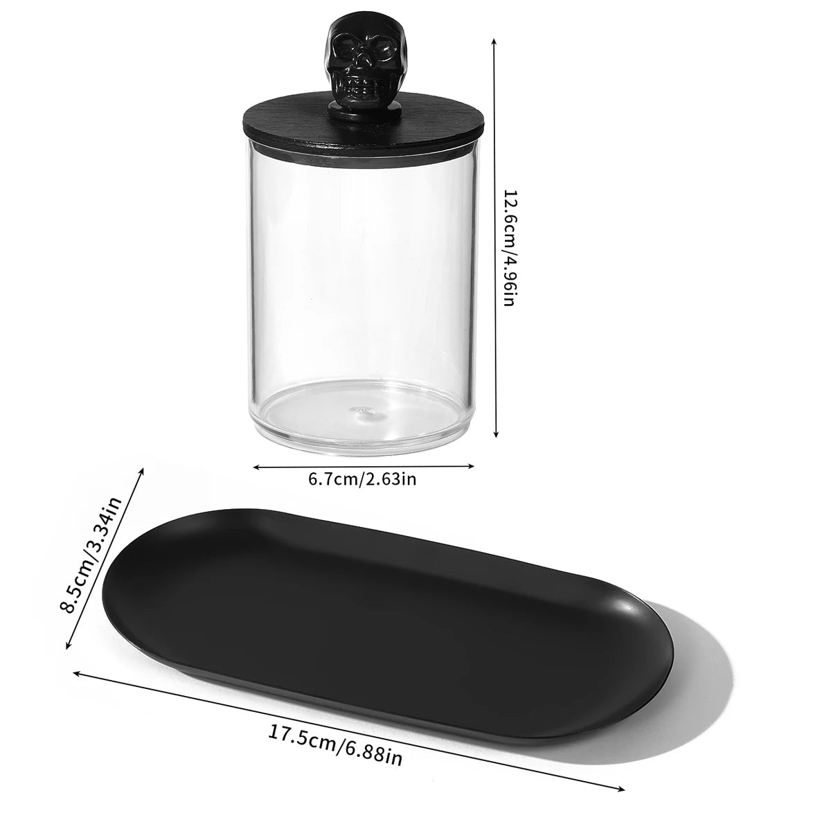 2 Pack Acrylic Apothecary Jars Qtip Holder Dispenser Canisters with Tray, Bathroom Jars Set Cotton Ball Qtip Holder Halloween Peaceful Pleasures Health and Wellness