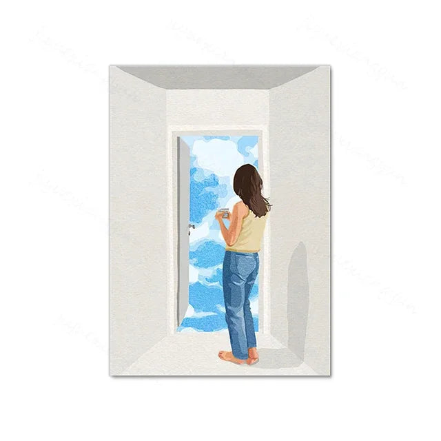 Swimming Girl Abstract Canvas Wall Art | Minimalist Home Decor