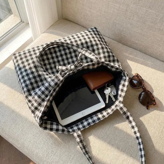 Women's Plaid Nylon Tote Bag – Lightweight Large Capacity Shoulder Shoulder Tote Bag Oasis Select