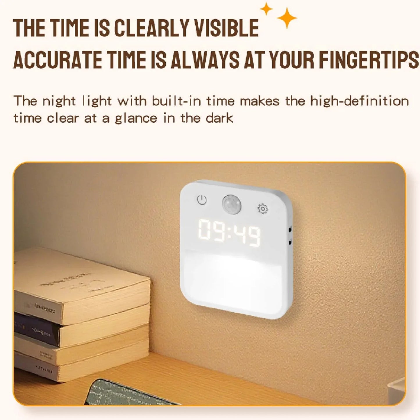 Plug-In Night Light Clock – Motion & Dusk to Dawn Sensor