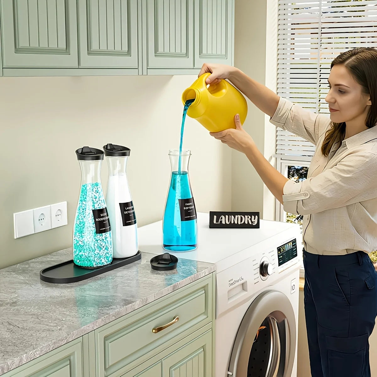 3-Pack Black Laundry Detergent Dispenser with Tray – 54oz Liquid Soap Dispenser for Laundry Room Organization