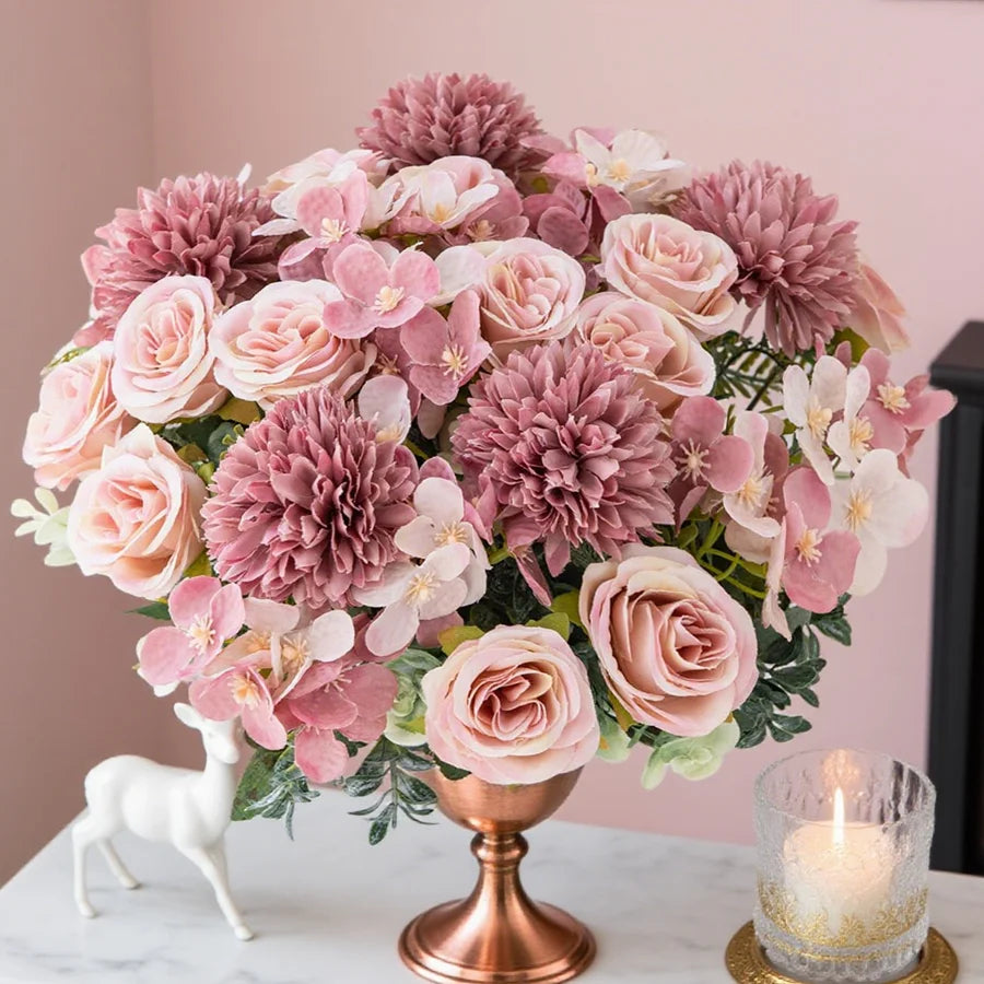 Silk Rose & Chrysanthemum Artificial Bouquet | Wedding & Decor