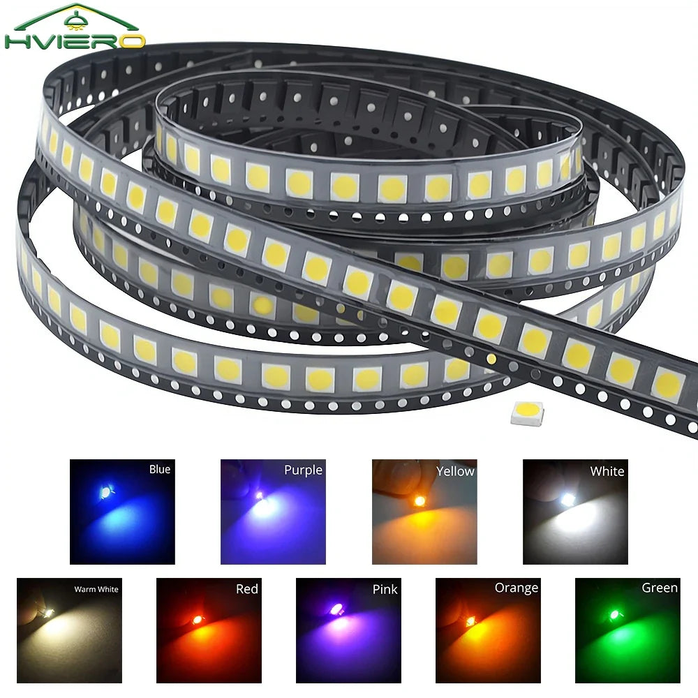 100Pcs 5050 SMD LED Chips – RGB, White & Multi-Color DIY LEDs