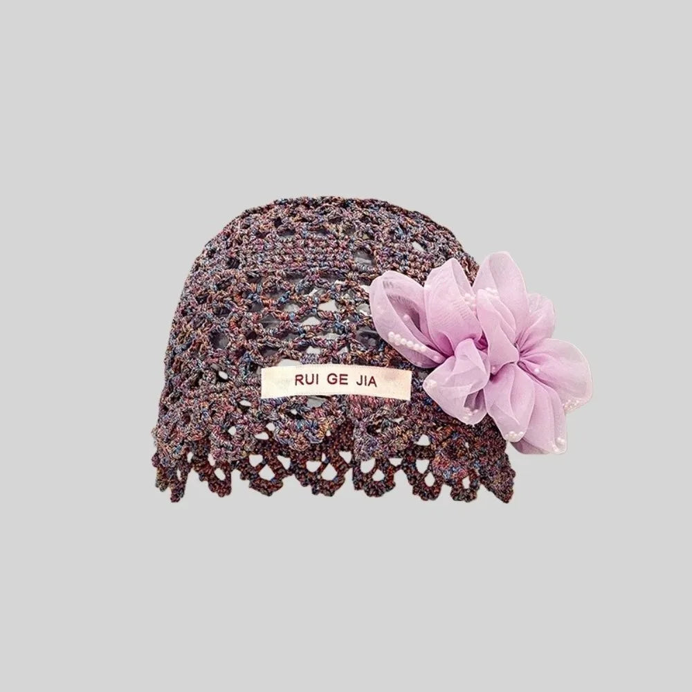 3D Flower Hollow Knit Beanie – Breathable Summer Cap