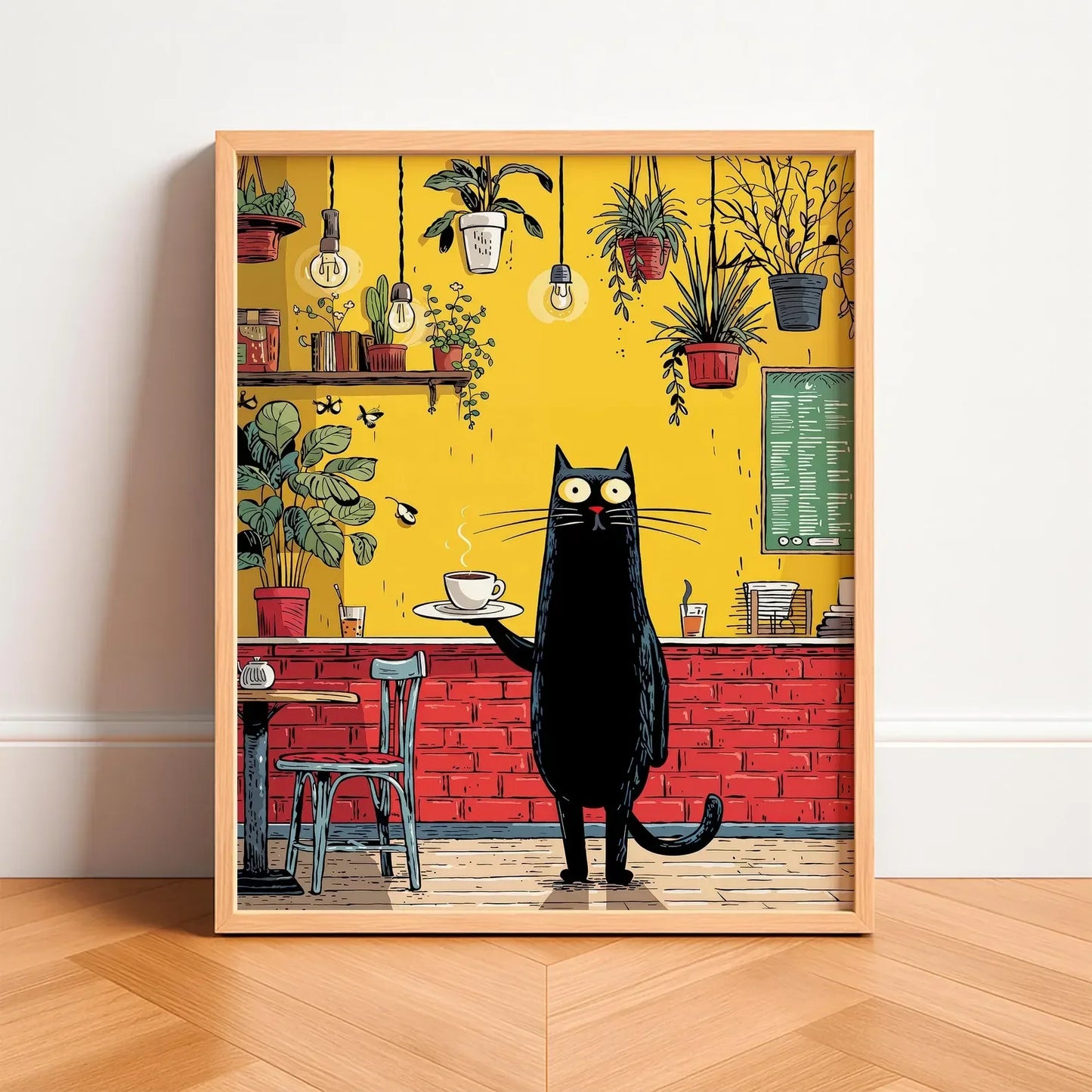 Whimsical Cat Cafe Illustration Poster, Retro Kitchen Wall Art With Tabby, Calico, And Black Barista Cats High Resolution Digita Peaceful Pleasures Health and Wellness TR261101-7 40x50cm Unframed