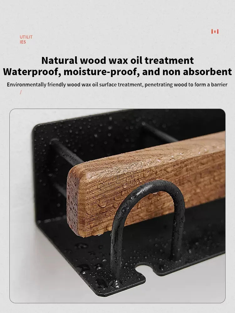 Wall-Mounted Wood Toothbrush Rack & Mug Holder with Squeezer