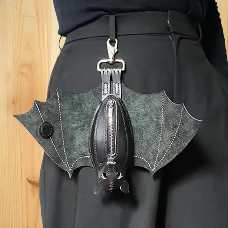 Gothic Bat Coin Wallet & Keychain Set – Zippered PU Pouch