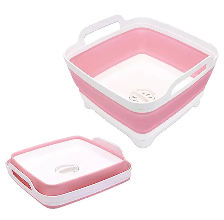 9 Liter Collapsible Plastic Vegetable Wash Basin with Drain Plug for Dish Storage, Vegetable and Fruit Washing, Chill Bucket Peaceful Pleasures Health and Wellness 1pcs