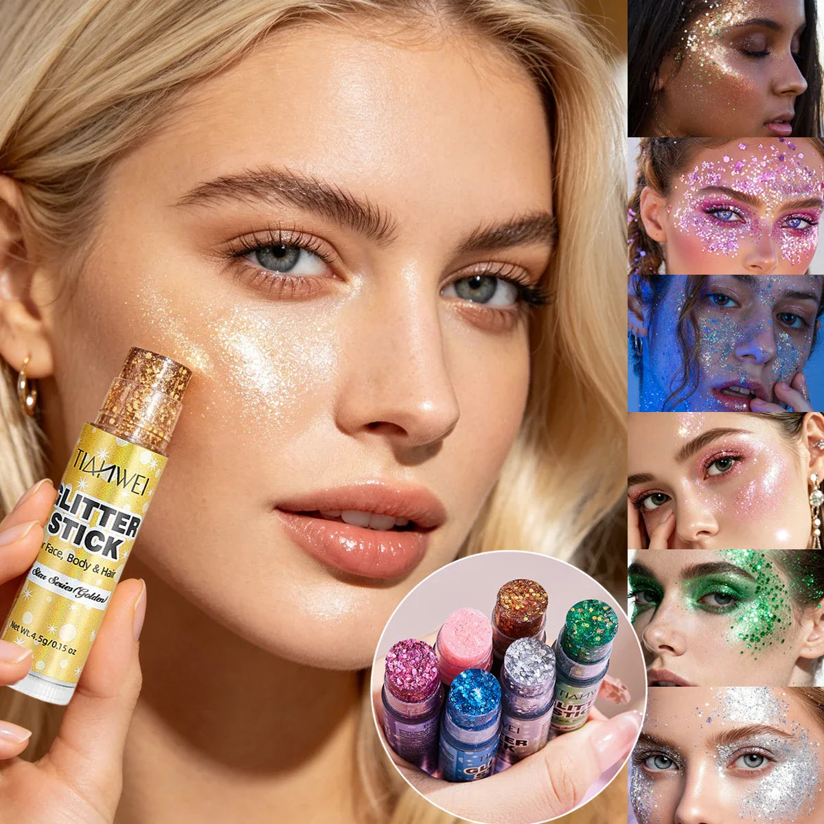 6-Pack Glitter Stick Set – Waterproof Sequin Gel Face & Body