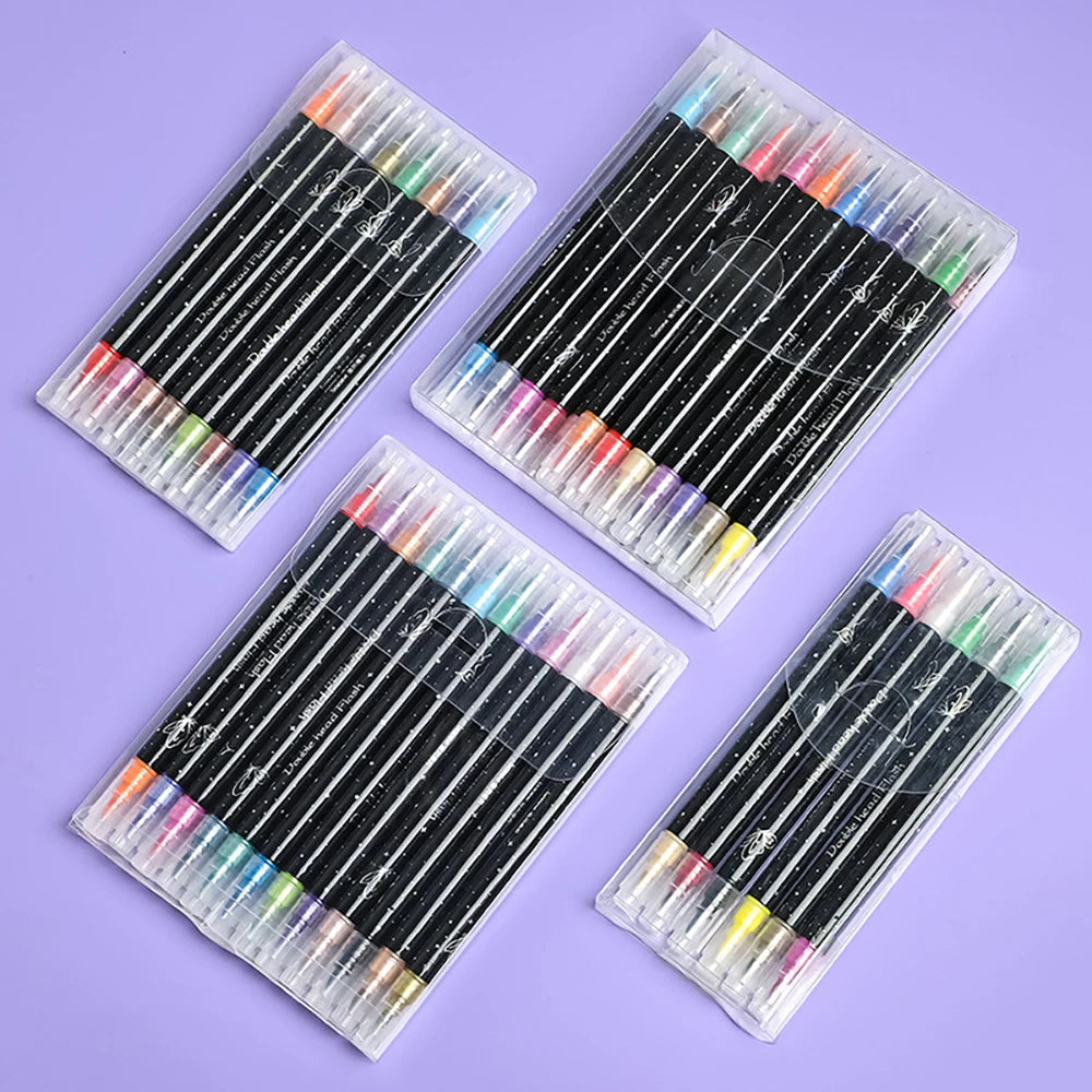 Double Headed Dual Glitter Marker Pen Hand-painted Brush Bolded Soft