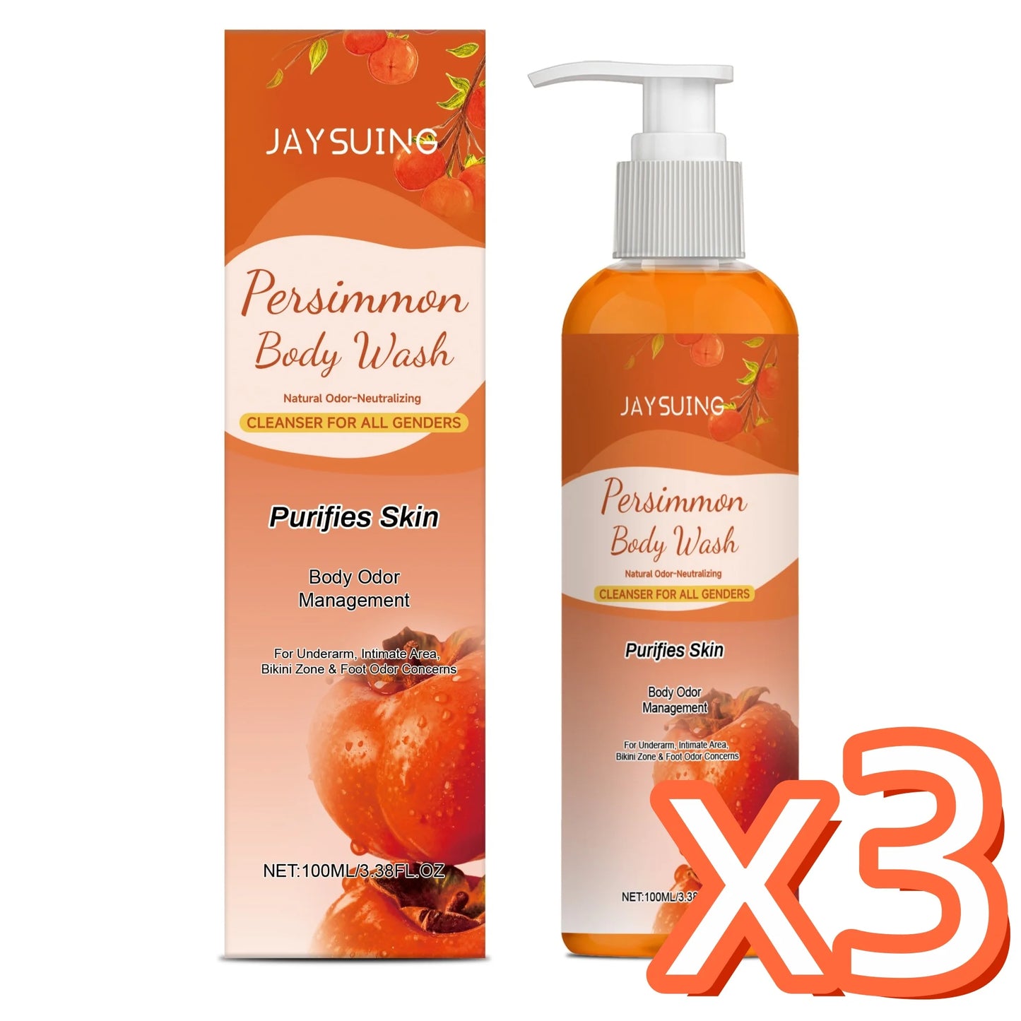 Persimmon Shower Gel Gentle Cleansing Deodorizing Exfoliating Maintain Skin Comfort Long Lasting Oil Control Fragrant Body Wash Peaceful Pleasures Health and Wellness 100ml boxed x 3pcs Moisturizing