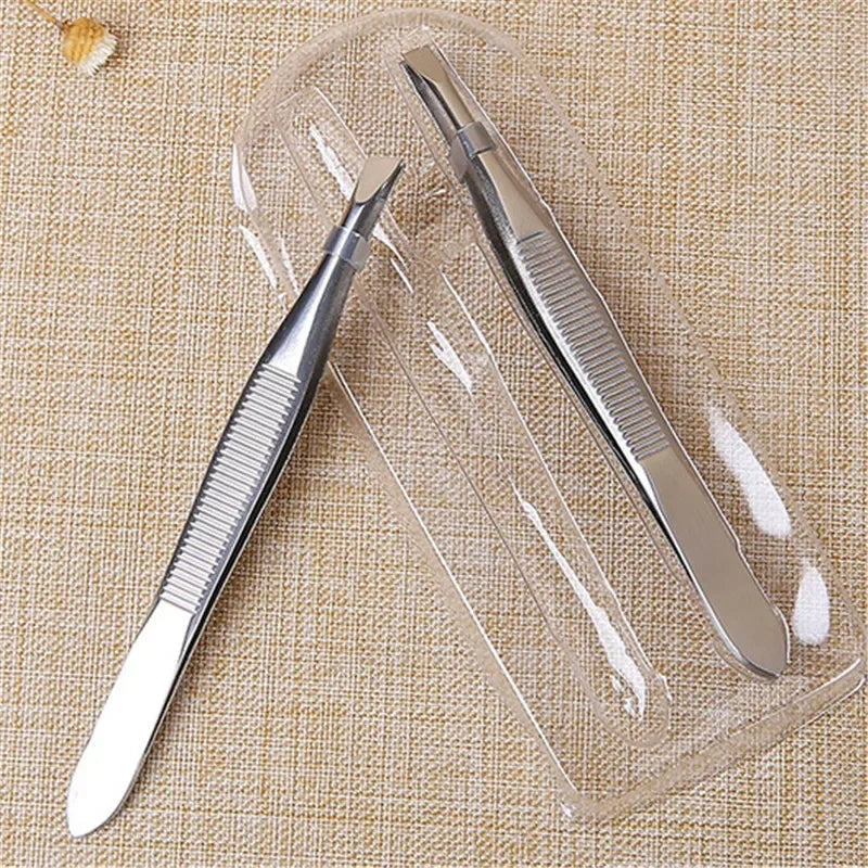 Professional Stainless Steel Eyebrow Tweezers Set – 2 Pcs
