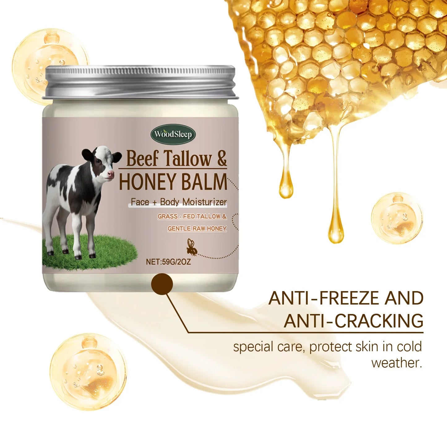 WOODSLEEP Shea Butter Tallow Honey Balm – Deep Moisturizing Cream