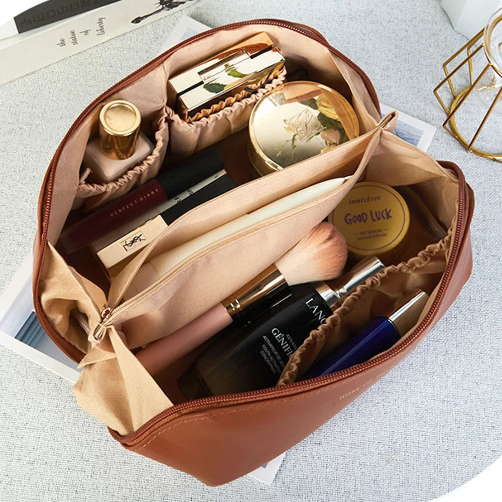 Large Waterproof Travel Cosmetic Bag with Partition & Handle