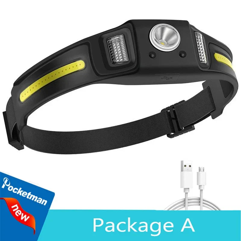 POCKETMAN Motion Sensor LED+COB Headlamp USB Rechargeable IPX4
