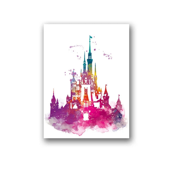 Watercolor Princess Castle Canvas Print | Girls Nursery Wall Art