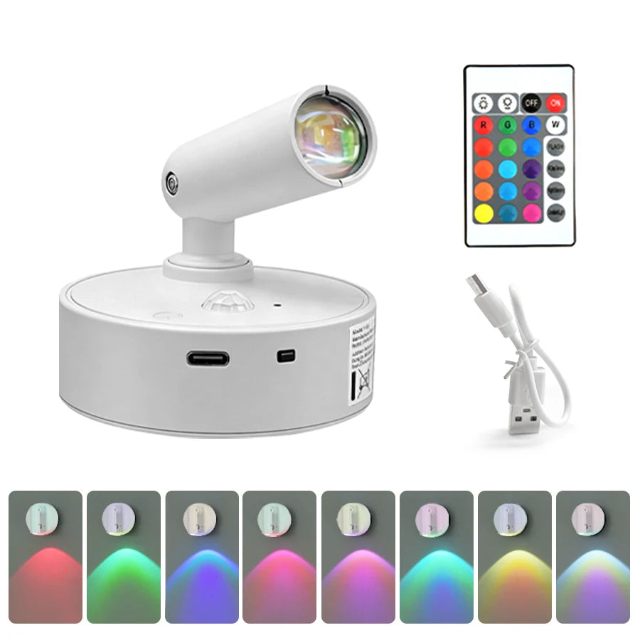 Magnetic Rotatable Spotlight Touch Dimmable 3Colors & RGB with Remote Control 500mAh USB Charging Motion Sensor LED Night Light Peaceful Pleasures Health and Wellness RGB White Shell