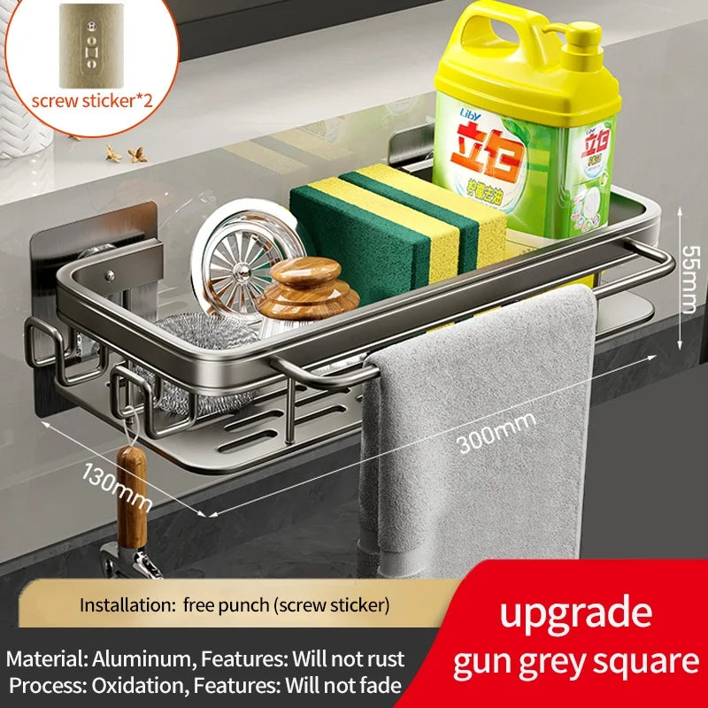 No-Drill Kitchen Sink Storage Rack – Aluminum Organizer