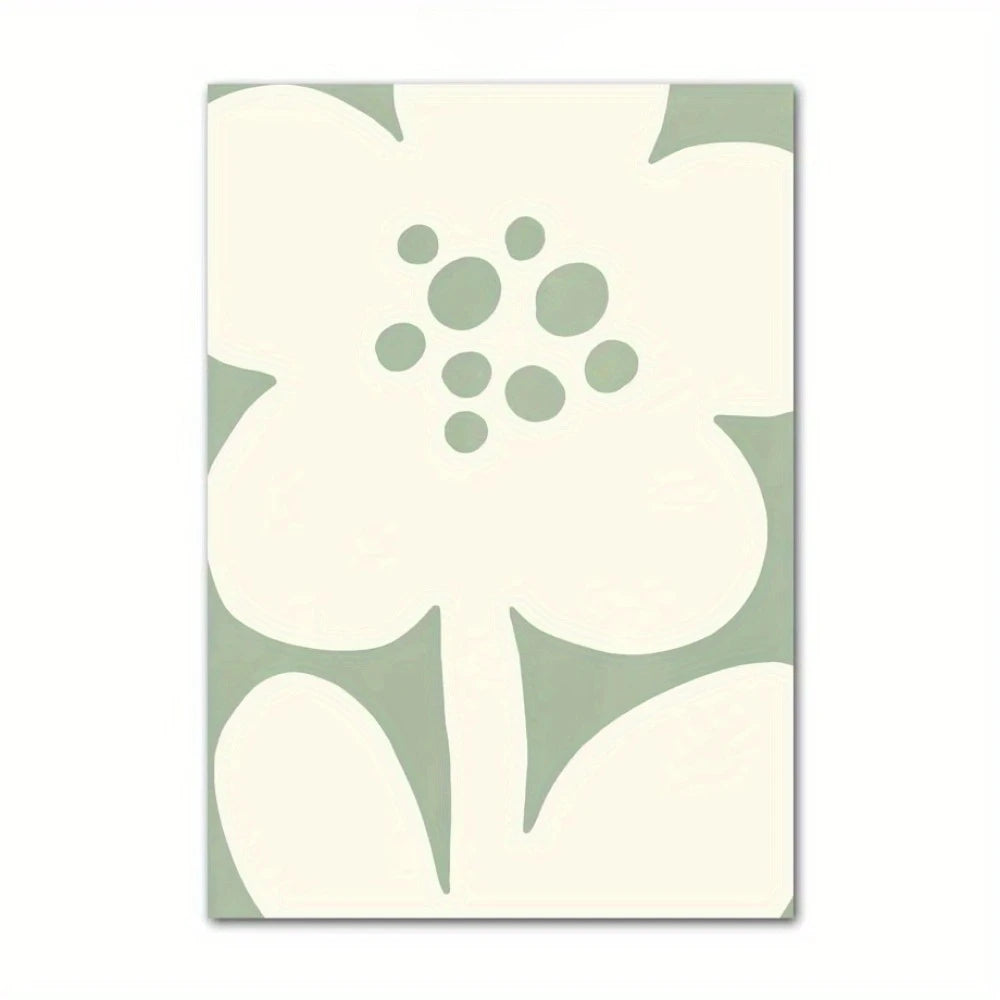 Bohemian Green Leaves & Flowers Abstract Canvas Wall Art