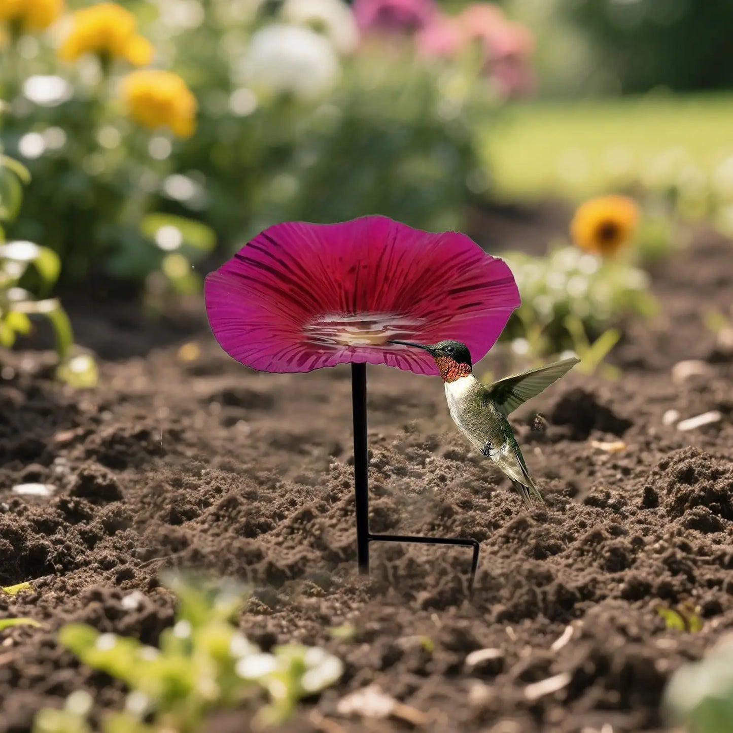 Flower Metal Bird Bath with Garden Stake & Removable Bowl