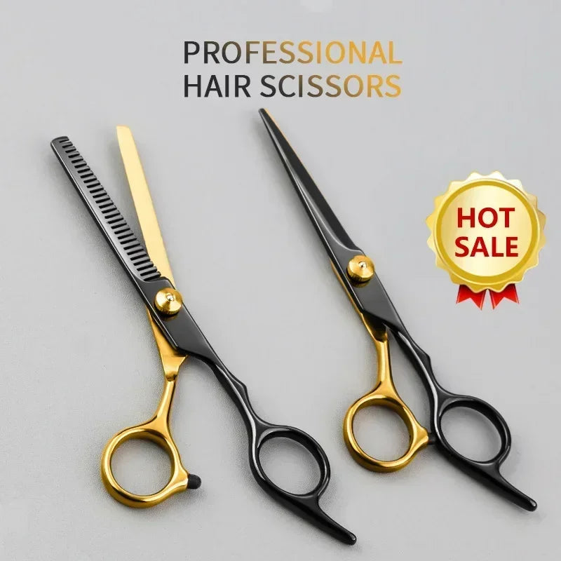 1/2PC Professional Hair Cutting Scissors Home Hair Cutting Barber Salon Thinning Shear Stainless Steel Hairdressing Black Golden Peaceful Pleasures Health and Wellness Blackgold 2pcs