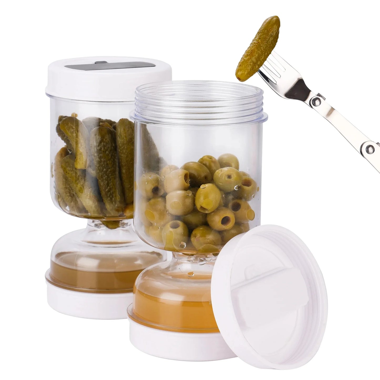Hourglass Olive & Pickle Strainer Jar with Dry/Wet Separation – Airtight Food Storage Container