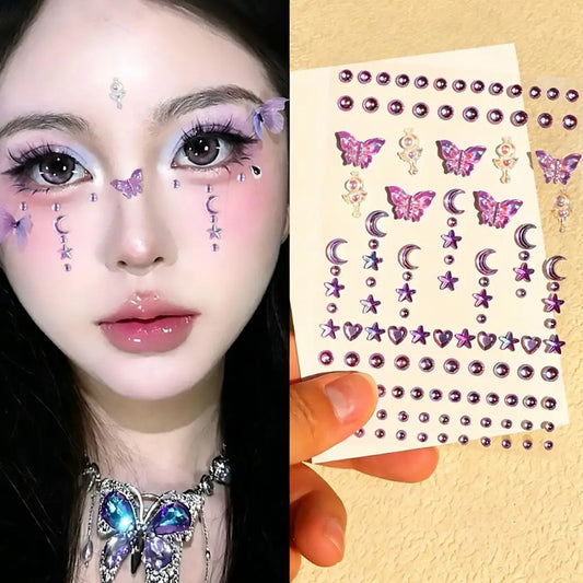 Butterfly Face Gems – 128pc Self-Adhesive Crystal Rhinestone Stickers Face Gem Stickers Oasis Select