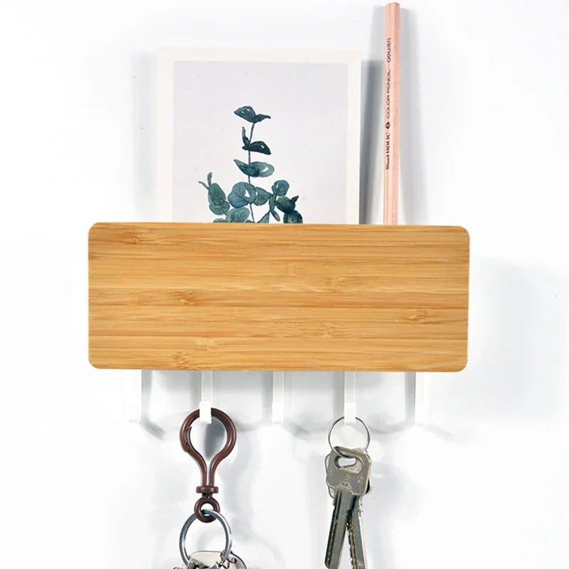 Wall Hanging Bamboo Key Hanger Holder Wall Organizer Rectangle Key Rack Hooks Coat Hooks Home Decoration Coat Hanger 2030 Peaceful Pleasures Health and Wellness