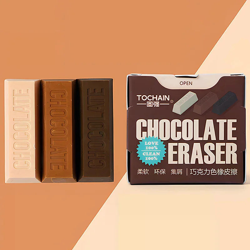 3-Pack Chocolate Design TPR Erasers – Fun Student Stationery
