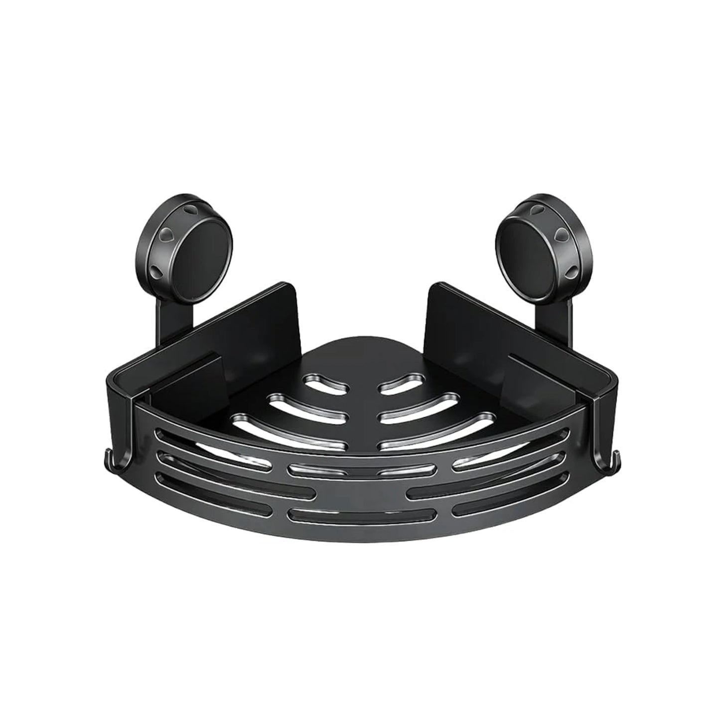 Triangle Corner Suction Cup Shower Caddy with Hooks No Drilling Removable Shower Organizer for Home Decor & Storage Peaceful Pleasures Health and Wellness Black 1 Pack