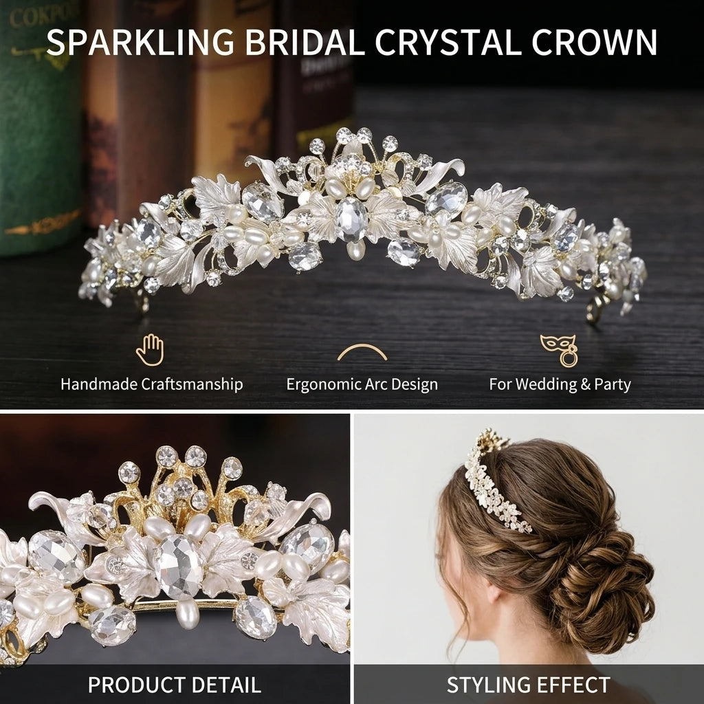 Bridal Alloy Rhinestone Crown Headpiece Gold Silver Wedding Accessory For Bride Peaceful Pleasures Health and Wellness