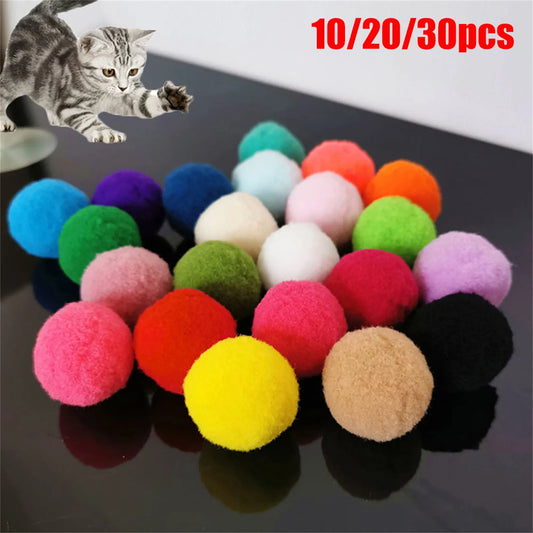 30Pcs 1.6"/4cm Cat Toy Balls Bulk Soft Kitten Pompon Toy Indoor Cats Interactive Play Training Toy Plush Balls Cats Favorite Toy Peaceful Pleasures Health and Wellness