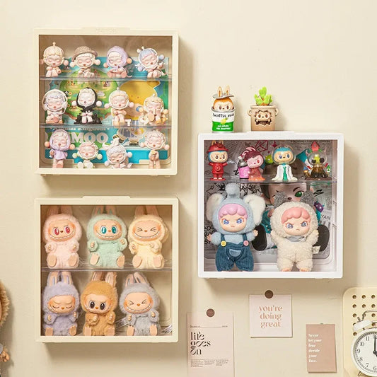 Plush Doll Display Case 2/3-Tier Dustproof | 28cm Cream/White Collectible Display Case Peaceful Pleasures Health and Wellness