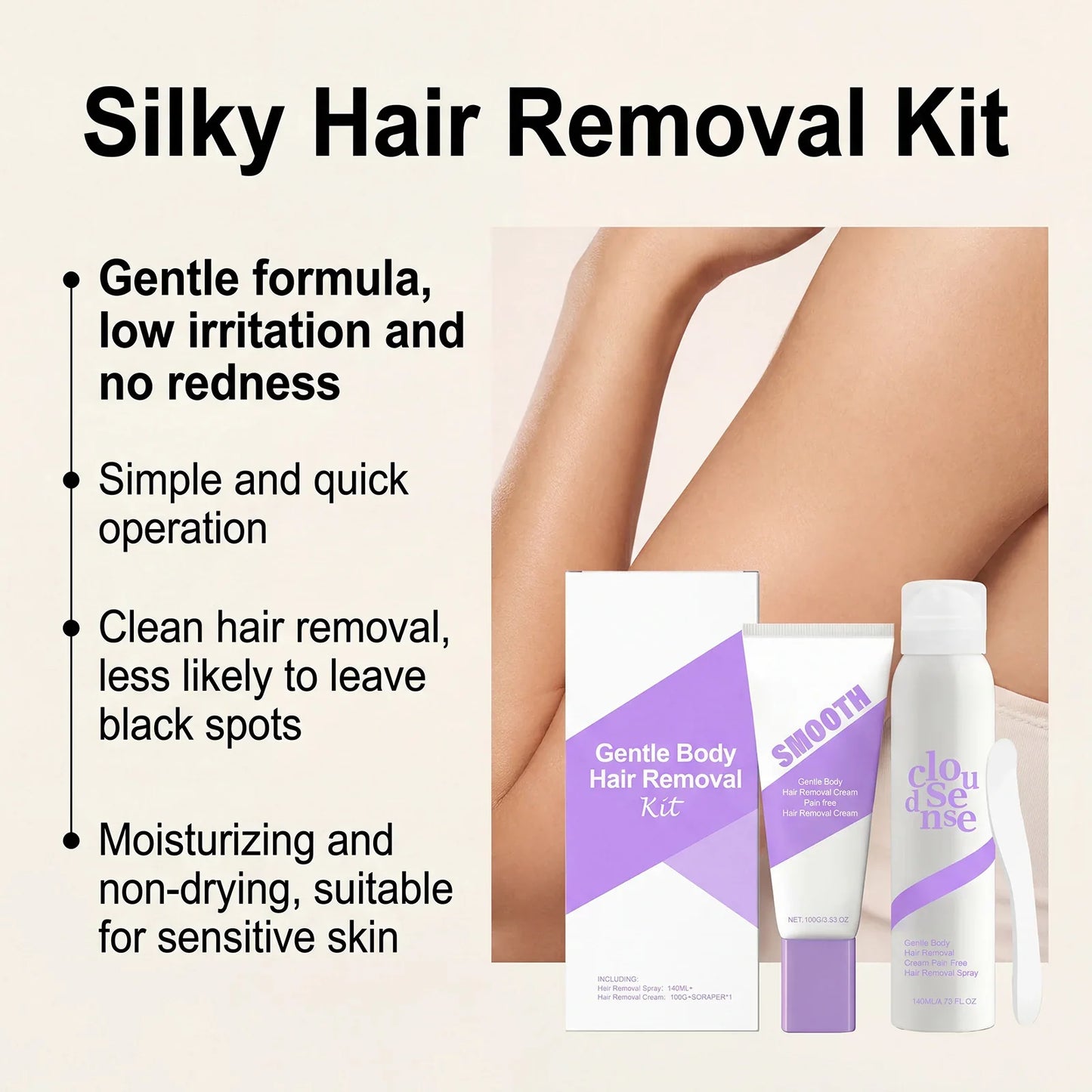 Depilatory Cream Kit – Legs, Underarms & Body Hair Remover