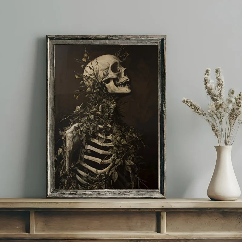 Vintage Botanical Skeleton Skull Poster - Art Deco Classic Retro Gothic Dark Academia Canvas Art Print Frameless Wall Art Decor Peaceful Pleasures Health and Wellness